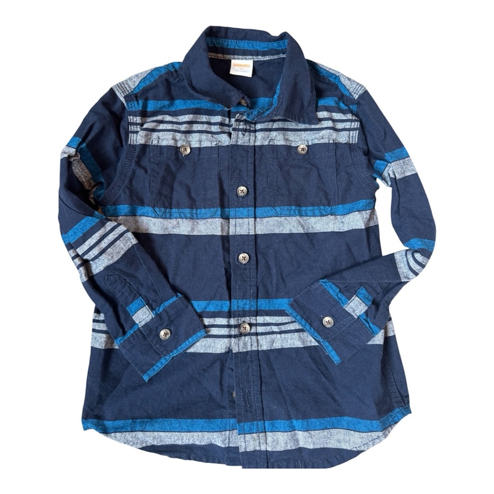 Boys Navy and Light Blue Striped Shirt